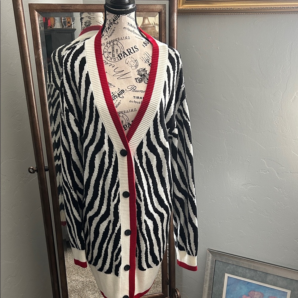 Black and White Zebra Print Cardigan Sweater or dress.